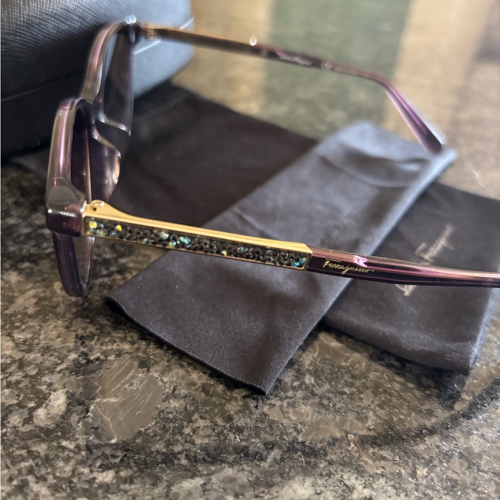Salvatore Ferragamo Purple and Silver Embellished Glasses